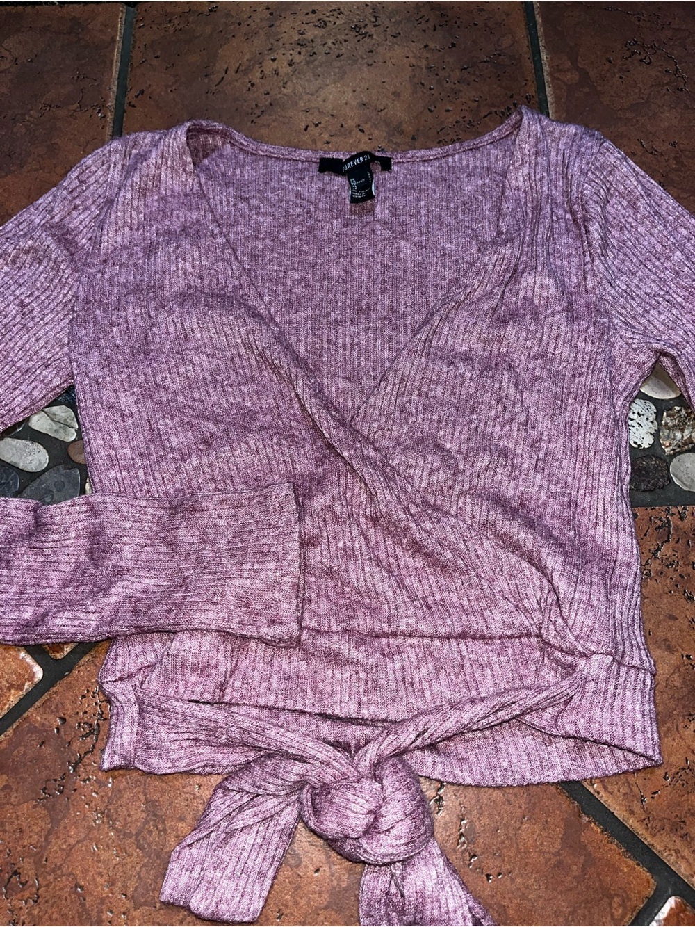 Forever 21 Mauve Ribbed Wrap Tie-Front Crop Top